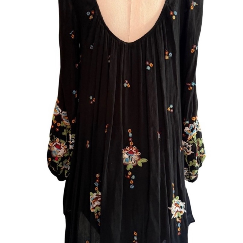 Free People Black Backless Embroidered Long Sleeve Dress